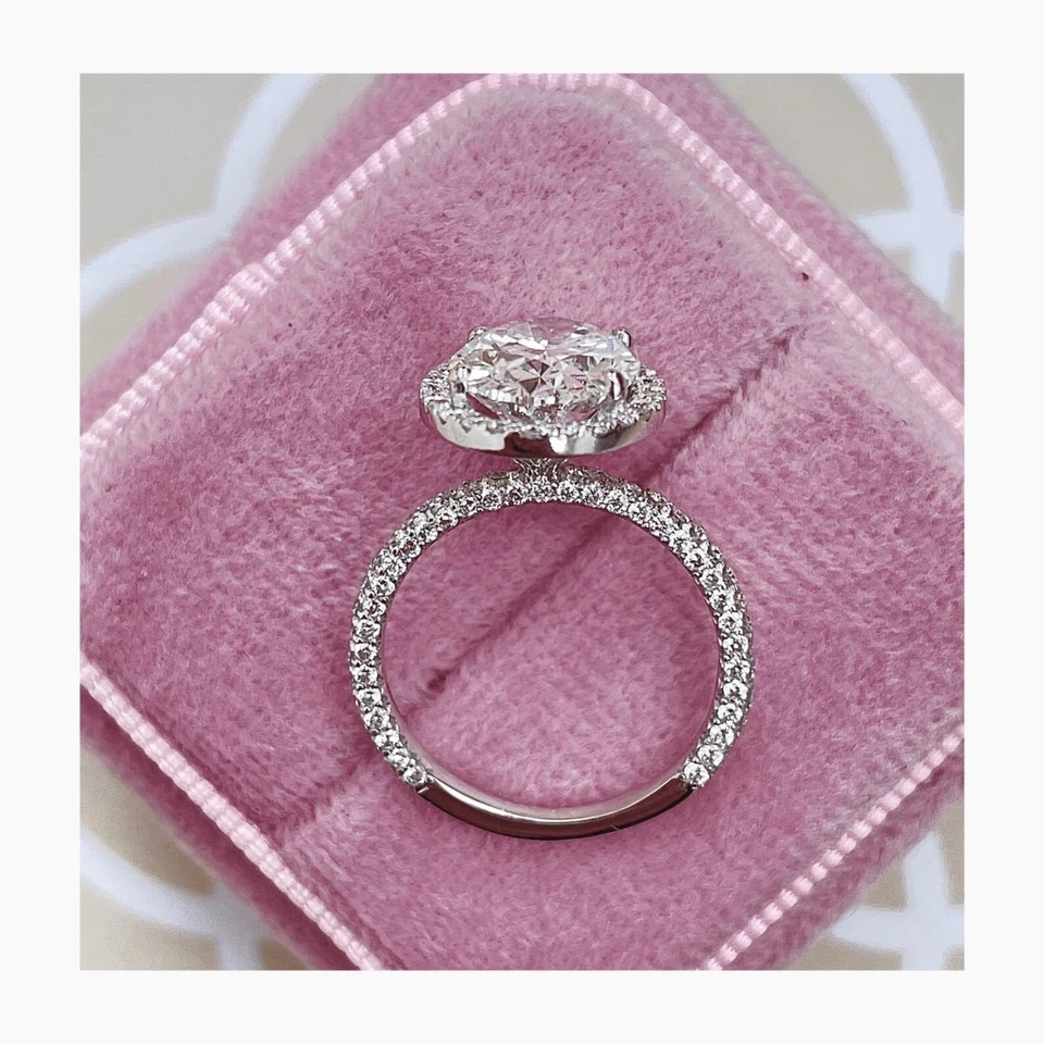 3.20Ct Oval-Cut VS1 Lab Grown Diamond Halo Engagement Ring 14k White Gold - Image 3 of 4