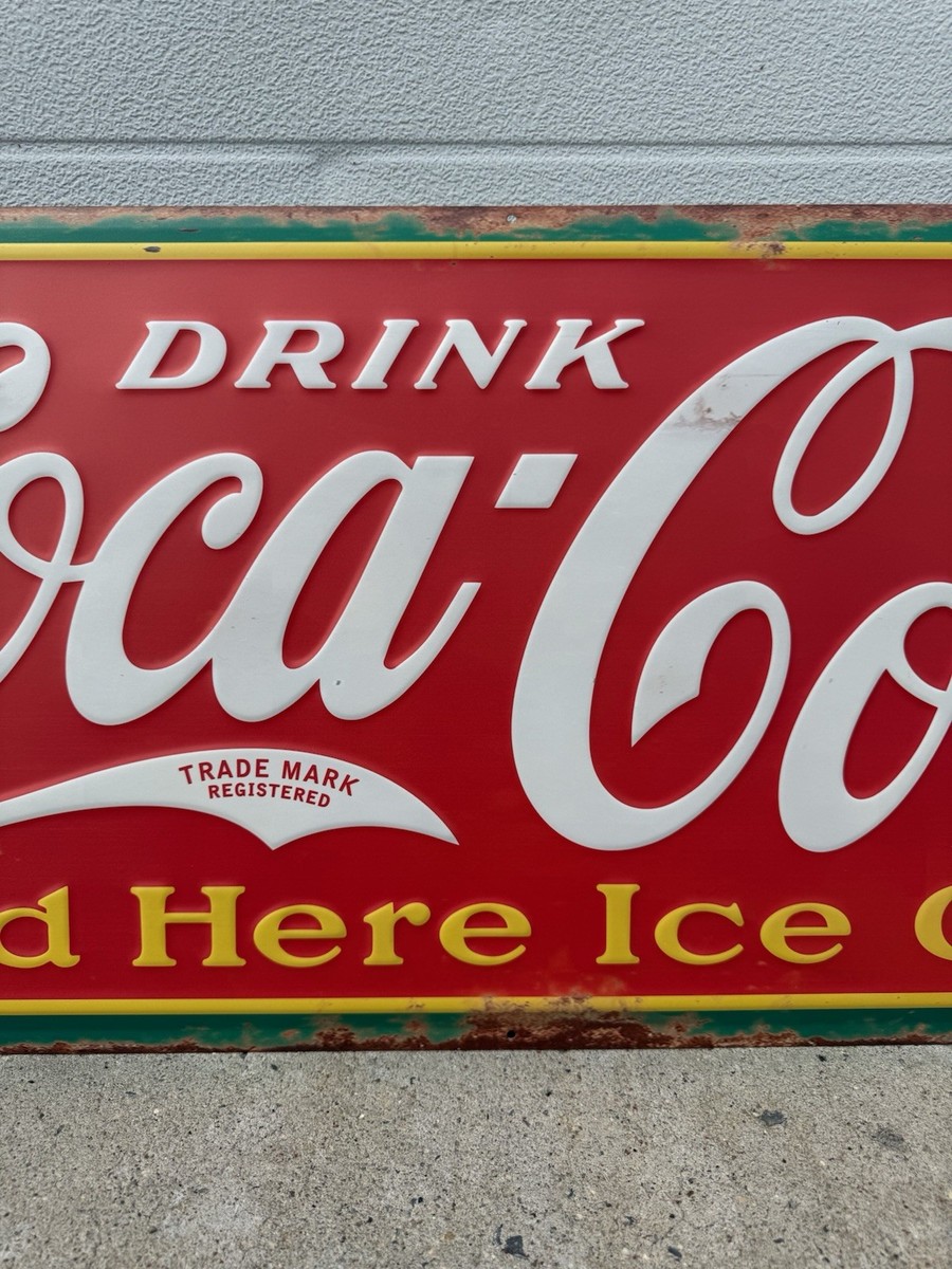 Coca Cola Sign Sold Here Ice Cold Garage Restaurant Vintage Style