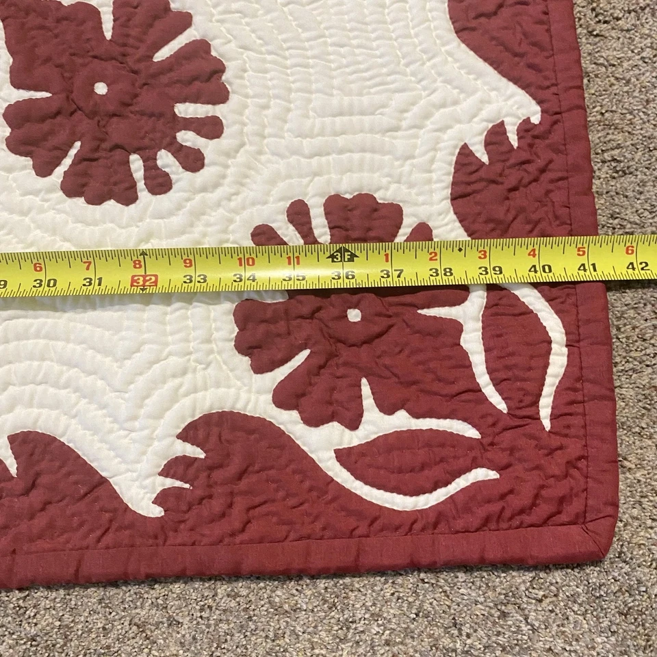 Hawaiian Hibiscus Quilt Throw Wall Hanging Baby & 2 Pillows Covers Burgundy  - Image 4 of 4