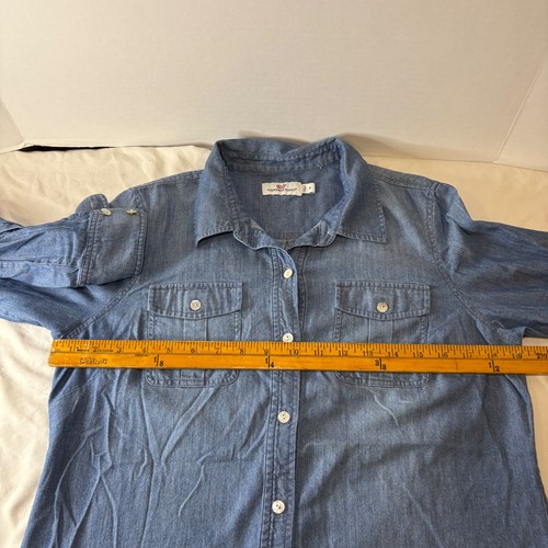 Camicia Vineyard Vines Dockman taglia 8 blu denim chambray bottoni yacht donna - Foto 5 di 9