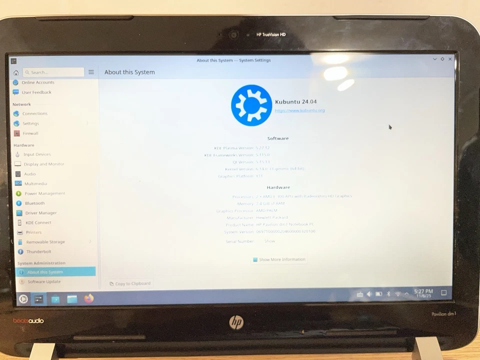 HP Pavilion DM1 11.6" Laptop, AMD E-300 1.3GHz - 8GB RAM - 120GB SSD (KubuntuOS) - Image 2 of 4