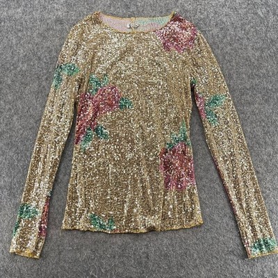 Free People Intimately Gold Rush Long Sleeve Champagne Combo Printed Sequin M