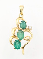 14K Solid Yellow Gold 1.5g Emerald Diamond Twisted Vine Ope Work Pendant