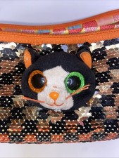 TY Fashion Flippy Sequin Pencil Bag - SHADOW the Cat 8 inch- Beanie Baby Boo