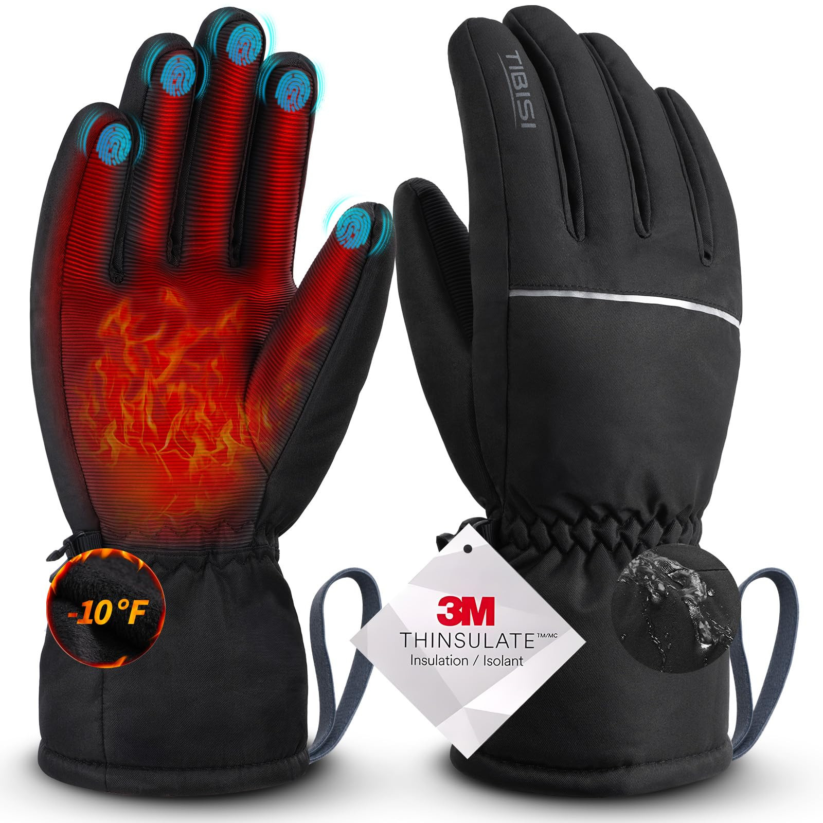 Waterproof Winter Ski Gloves Thermal -10F°, 3M Thinsulate Thick Warm Gloves W...