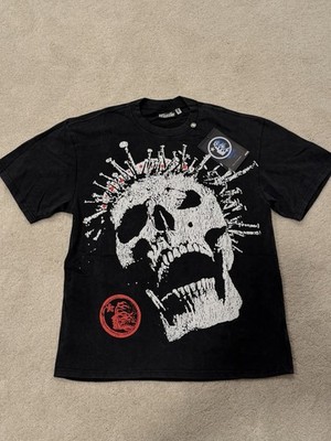 Hellstar Black Skull Graphic Logo Crew Neck Cotton T-Shirt Men's L