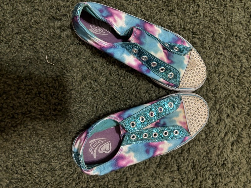 Place Girls Size 2 Canvas Tie Dye Lace-less Shoes Pink Blue Sneakers Slip On