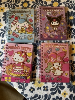 Set of 4 Kawaii Mini Spiral Notebooks Cinnamoroll Kuromi Hello Kitty My Melody