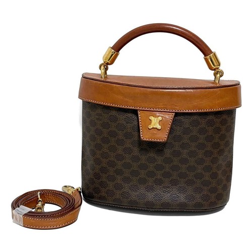CELINE Macadam PVC Leather Vanity Shoulder Bag Brown MC96 Italy Small Authentic