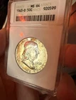1963-D FRANKLIN SILVER HALF DOLLAR GRADED ANACS MS64 OLD SOAPBOX HOLDER