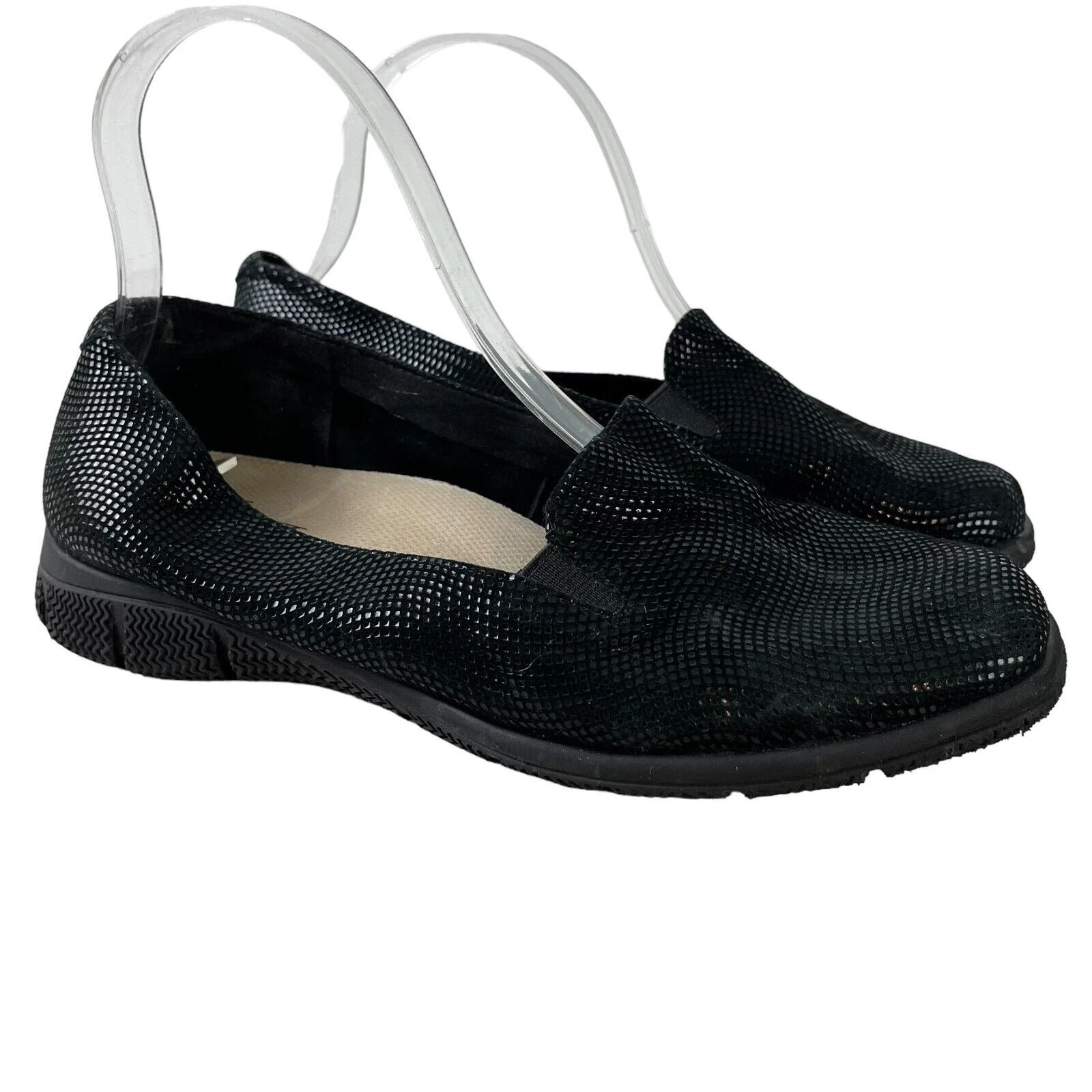 Trotters Womens Black Square Toe Slip On Leather Flats Loafers Shoes 8.5 Wide W