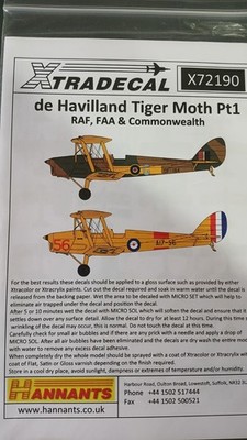 Xtra Decal X72190 1/72 de Havilland Tiger Moth Pt.1 decals