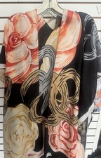 Women  s Floral Rose Print Sheer Chiffon Polyester Shawl Wrap Scarf Black Red