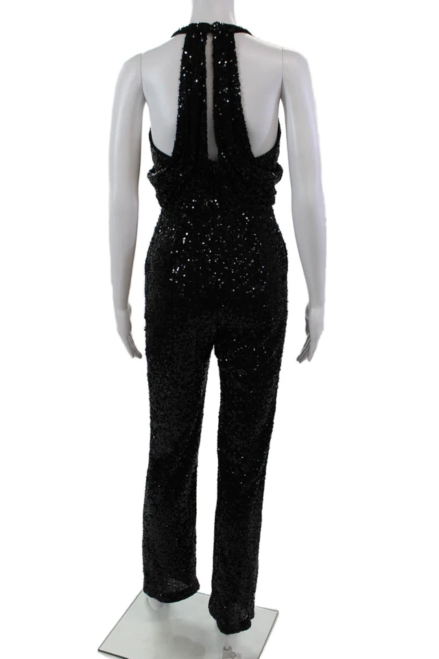 Mono Badgley Mischka para mujer secuenciado texturizado sin mangas negro talla 0 Foto 4 de 4