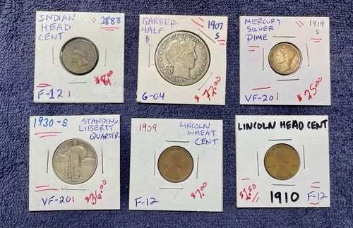 6 Coin Lot (Barber Half [1907S]; 1930S Standing Liberty Quarter; & More!)