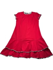 Y2K Shelby Palmer Red Fit & Flare Midi Dress Size 16 Zebra Trim White Black New 