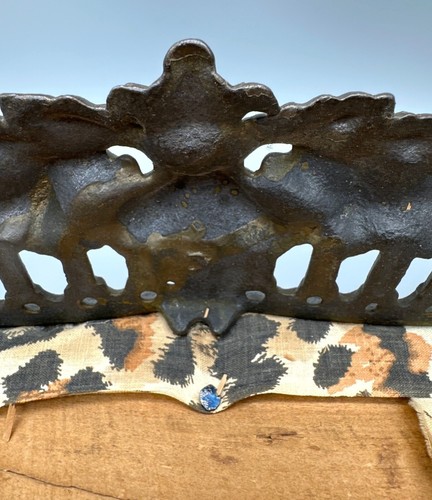 Vintage Cast Iron Footstool With Leopard Print Upholstery Ornate Claw Leg 12.5" - Picture 9 of 10