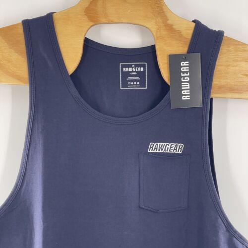 NUEVA CAMISETA SIN MANGAS RAWGEAR Para hombres Talla Grande Taupe Bolsillo Logo Azul - Imagen 2 de 4