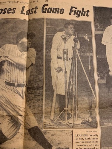 Babe RUTH New York Daily Mirror ORIGINAL Yankees 1948 Periódico ORIGINAL - Imagen 3 de 8