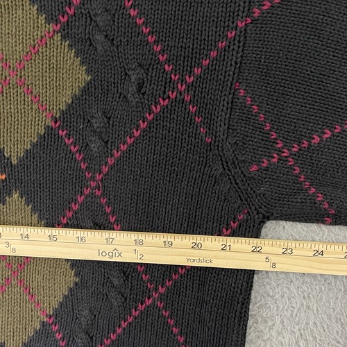 Vintage Gant Hand Intarsia Knit Sweater Mens L Black Argyle Diamond 90s Pullover - Picture 6 of 8