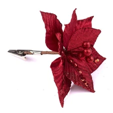 Package of 12 Burgundy Velveteen 4" Diam. Poinsettias With Clips