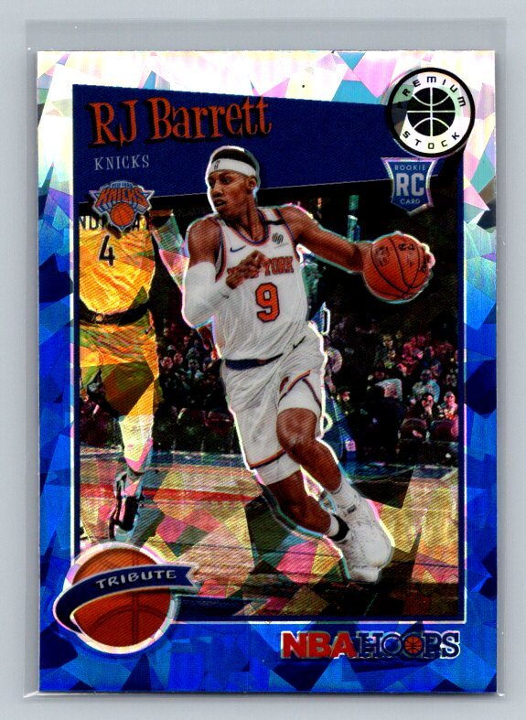 2019-20 Hoops Premium Stock #201 RJ Barrett Prizms Blue Cracked Ice Rookie RC