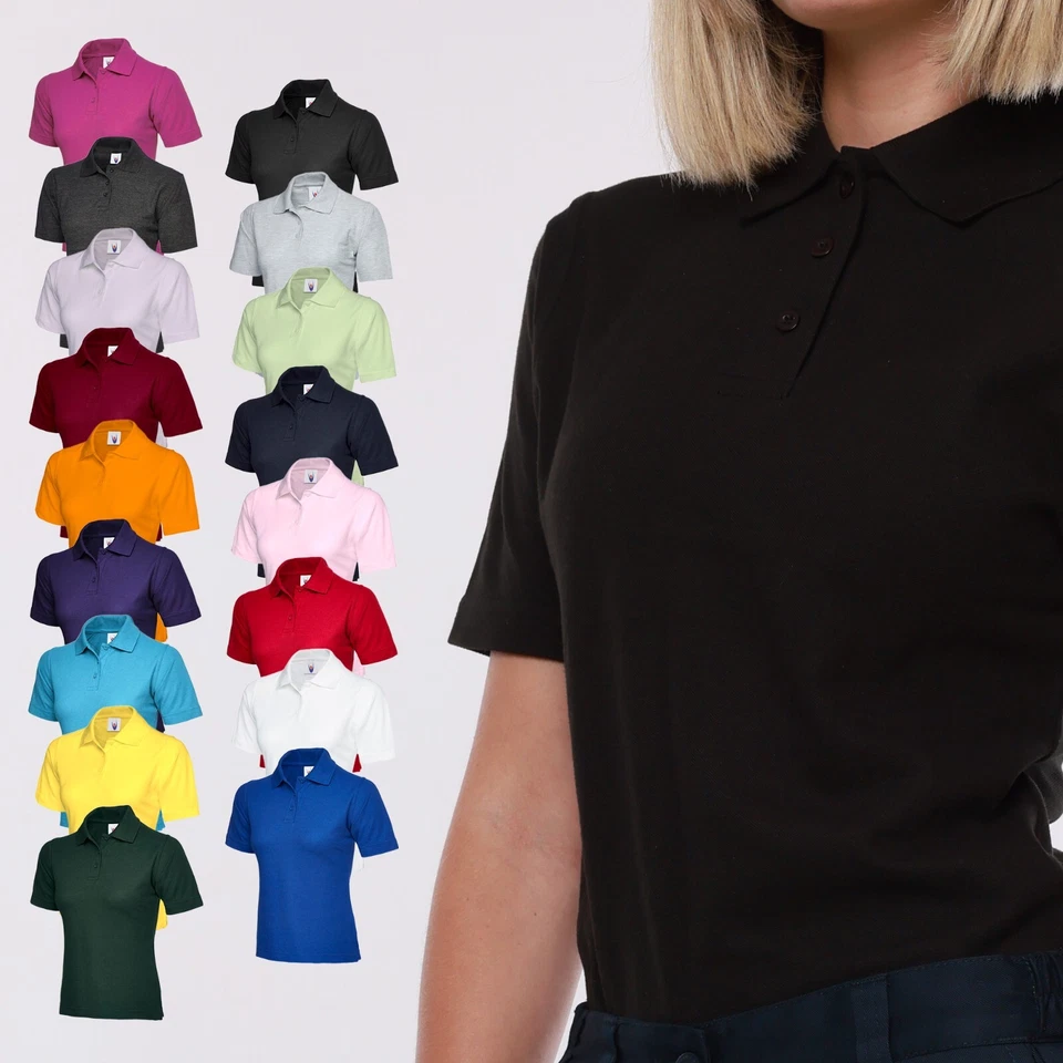 Ladies & Girls Pique Polo T Shirt Size 8 to 22 WOMENS CASUAL PLAIN SHORT SLEEVE - Image 2 of 2