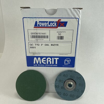 Merit Powerlock FX R801 Quick Change TY2 3'' Dia. Disc 80 Grit Qty (50) Disc