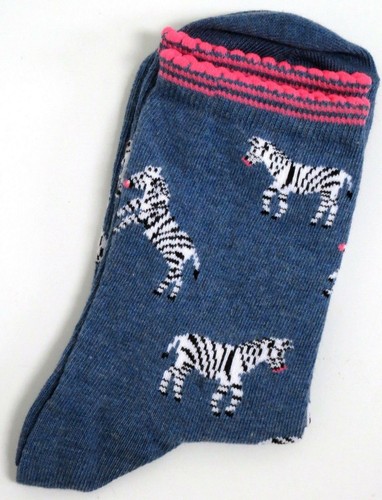 LADIES FROLICKING ZEBRA BLUE NEON PINK DETAIL SOCKS UK 4-8 EUR 37-42 US 6-10 - Picture 2 of 3