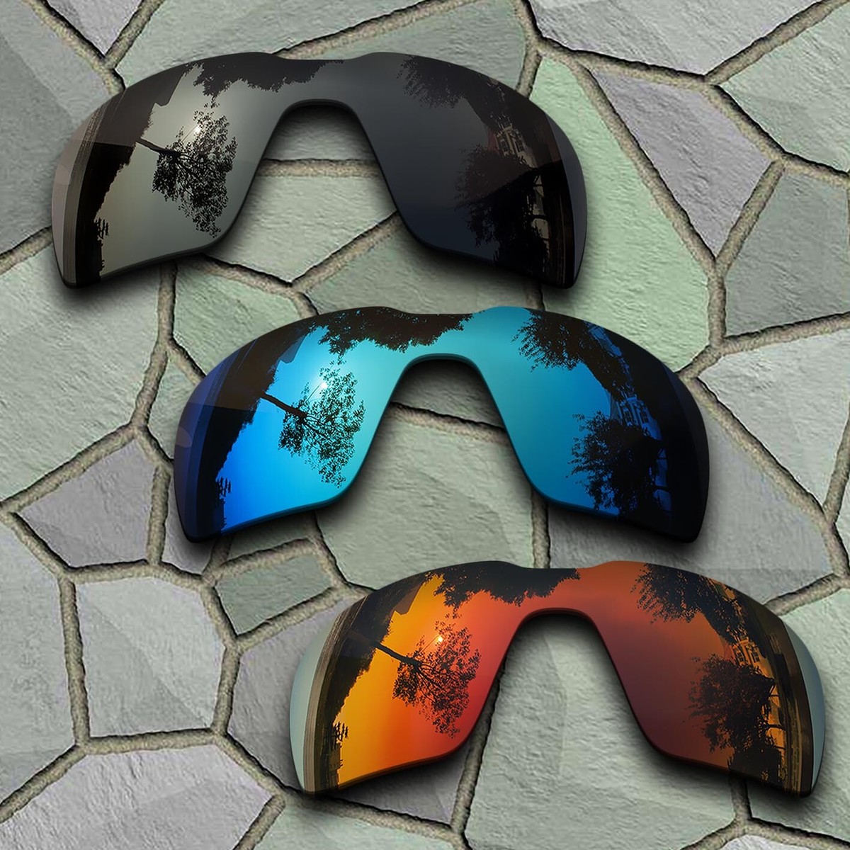N*e様 Oakley Probation Blue&Black&Red Orange Polarized Lenses Replacement For-Oakley