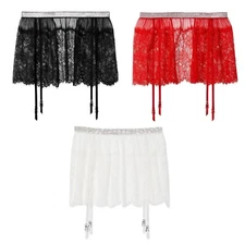 VICTORIA'S SECRET VERY SEXY SHINE STRAP LACE SKIRT w/ GARTERS SHEER XS/S M/L NWT