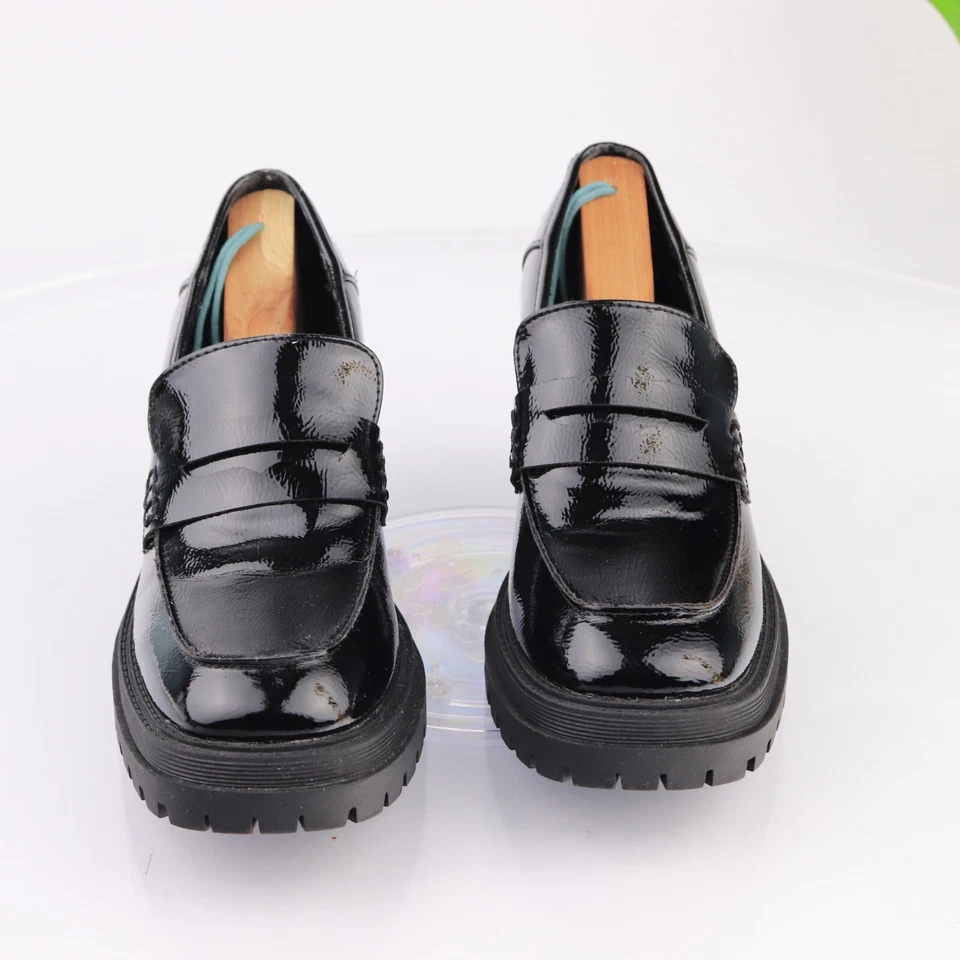 Mocasín para mujer Seychelles talla 8,5 negro charol tacón grueso suela Y2K Foto 4 de 4
