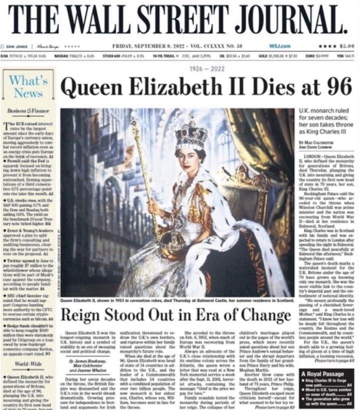 Wall Street Journal Newspaper Friday September 9 2022 Print Queen 
