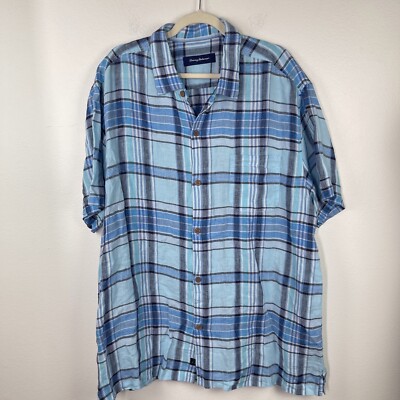 Tommy Bahama Shirt Mens 2XL XXL Linen Madras Coastal Casual Summer Button Up