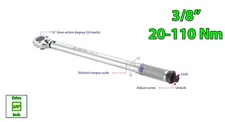 3/8" Adjustable Torque Wrench (Newton Meter & Kilogram) 20-110 Nm KING TONY