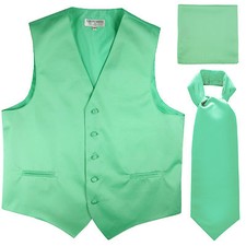 New Men's aqua green formal vest Tuxedo Waistcoat ascot hankie set wedding prom