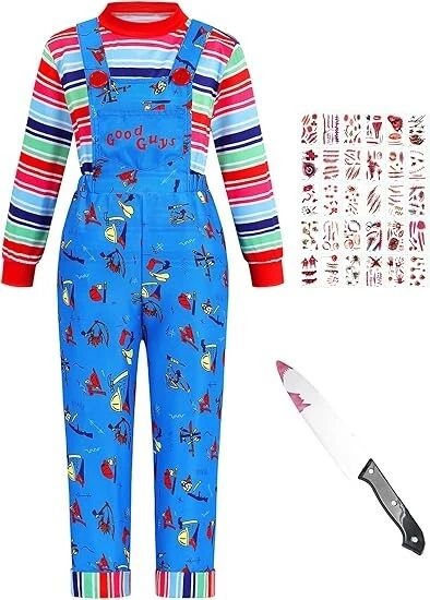 Disfraz de muñeca asesina de terror Ruimeir para niños niño niña camisa a rayas disfraz de Chuckie, M Foto 2 de 4