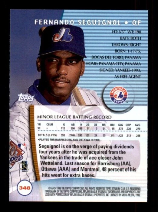 1999 Stadium Club #348 Fernando Seguignol SP. - Image 2 of 2