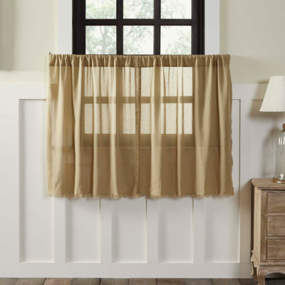 primitive tobacco curtains Tobacco Cloth Khaki Tier Fringed Set of 2