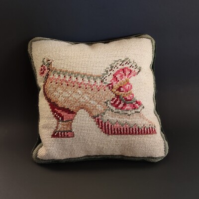 Embroidered Wool/Cotton Mini Pillow 9''x9'' Victorian Shoes Fancy Heels Home Decor