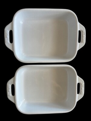 2 STAUB Ceramic Rectangular Baking Gratin Dish White Individual Size ~ France ~