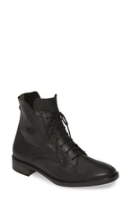 $450 PAUL GREEN Bernadette Moto Boot COMBAT LACE UP BLACK LEATHER 8 (TPO7)