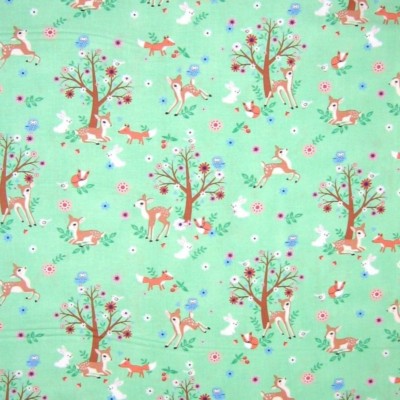 100% Baumwollstoff Timeless Treasures Baby Hirsch Hase Fuchs Wald Bäume