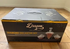 Dragon Glassware Diamond Decanter Set NIB 25 oz. Whiskey With Glasses and Base