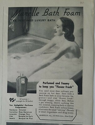 1938 Marelle Bath Foam perfumed luxury bath woman bathtub bubbles vintage ad