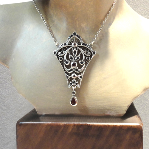 Jugendstil Granat Collier Halskette Granatschmuck antik Sterling Silber 925/- - Bild 2 von 8