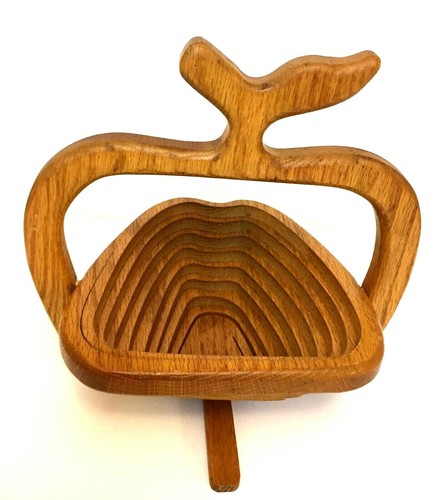Vintage Collapsible Wooden Basket Apple Lewis Family Crafts Gatlinburg Tennessee - Picture 6 of 9
