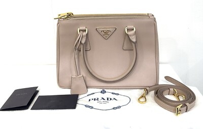 Prada Saffiano Galleria Beige Double Zip 2way Bag