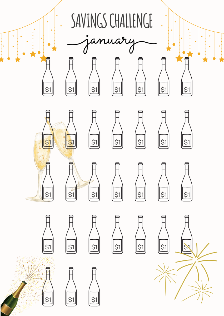 january savings challenge a6 digital template | ebay