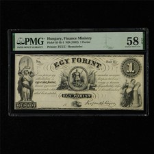 1852 Hungary Finance Ministry 1 Forint Pick#S141r1 PMG 58 EPQ UNC Remainder